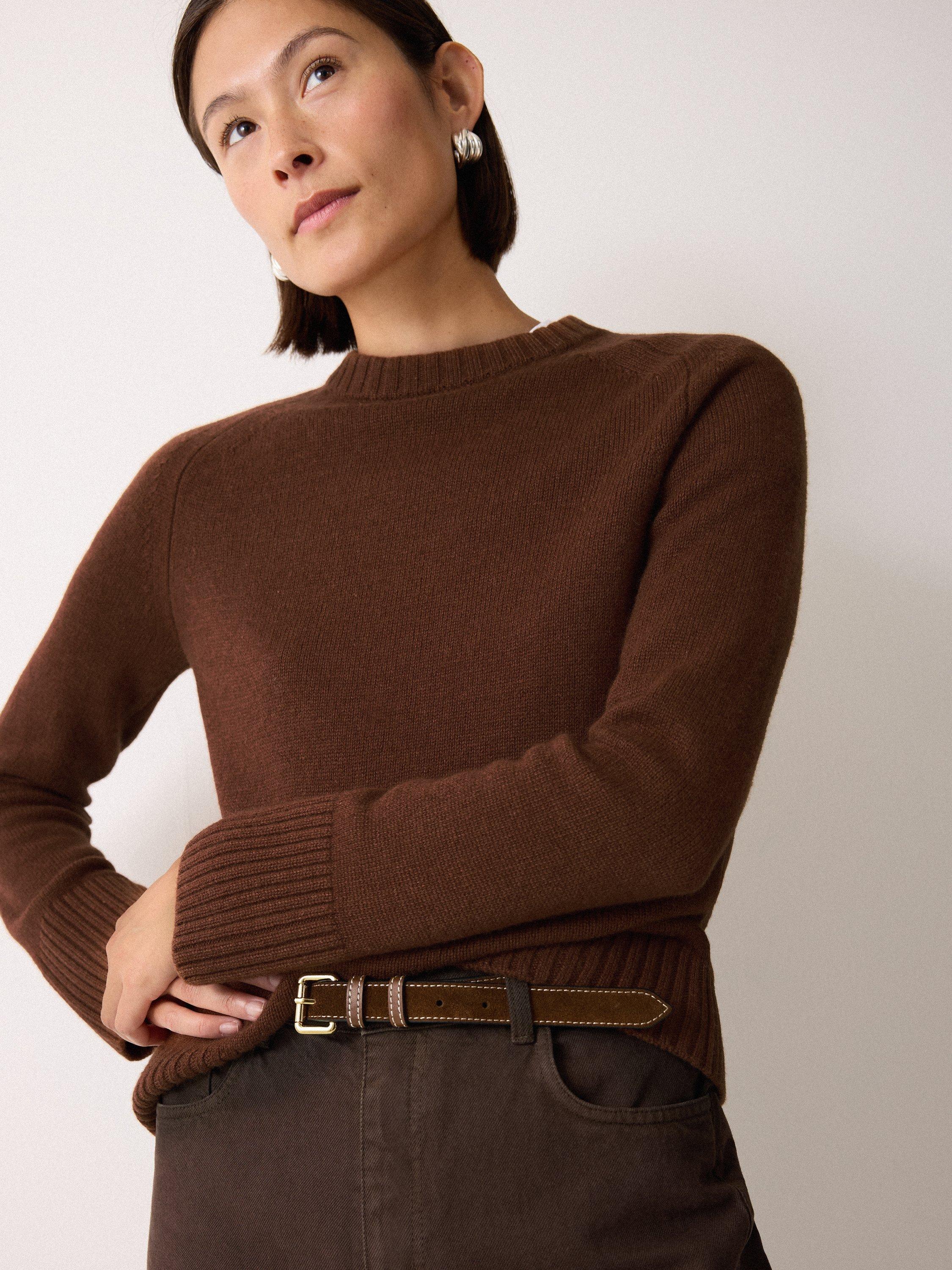 Product image 3 of 5, which shows Jigsaw Wool Rich Saddle Jumper, Brown, XS