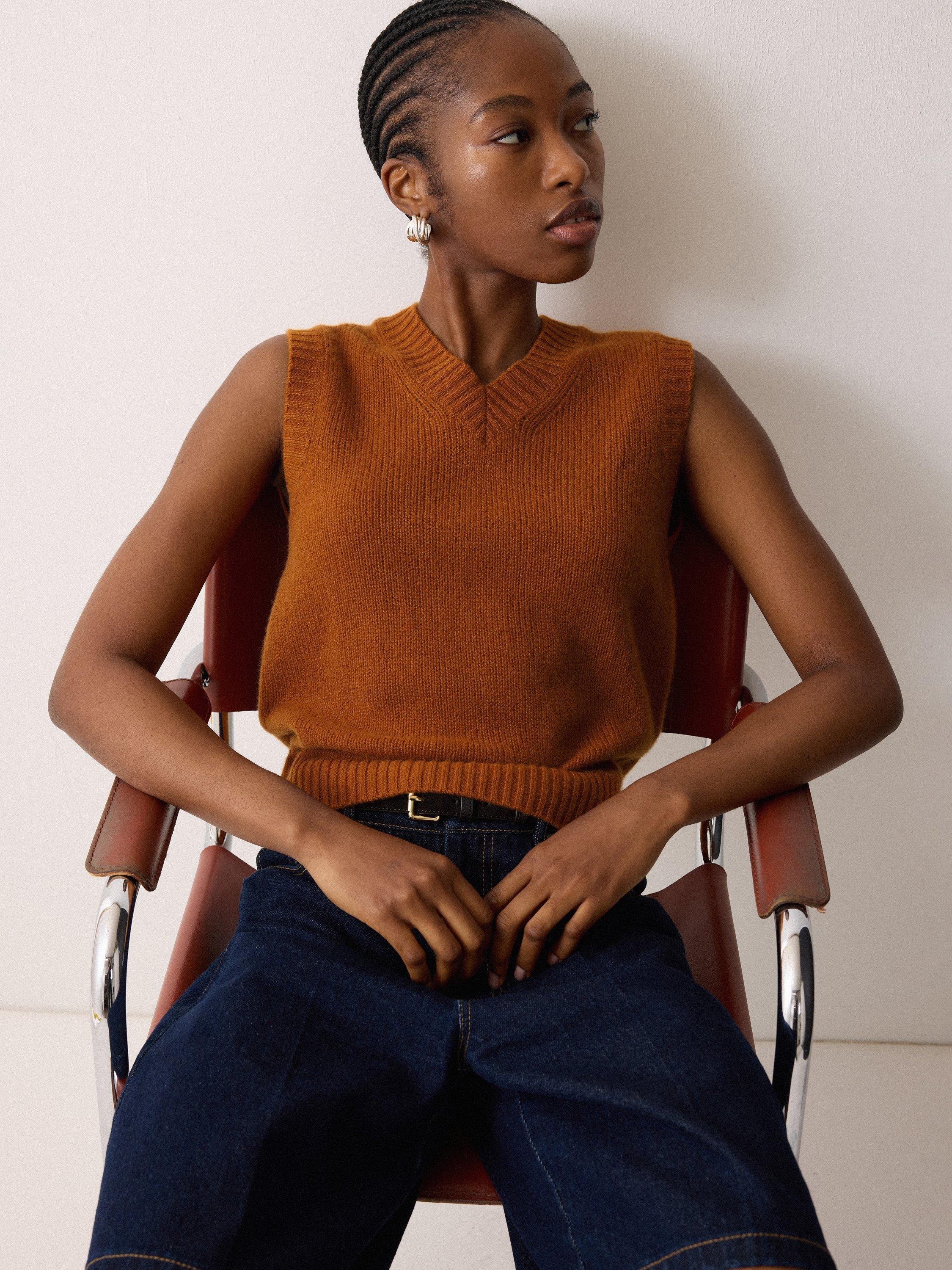 Product image 3 of 5, which shows Jigsaw Pure Cloud Cashmere Tank Top, Orange, S