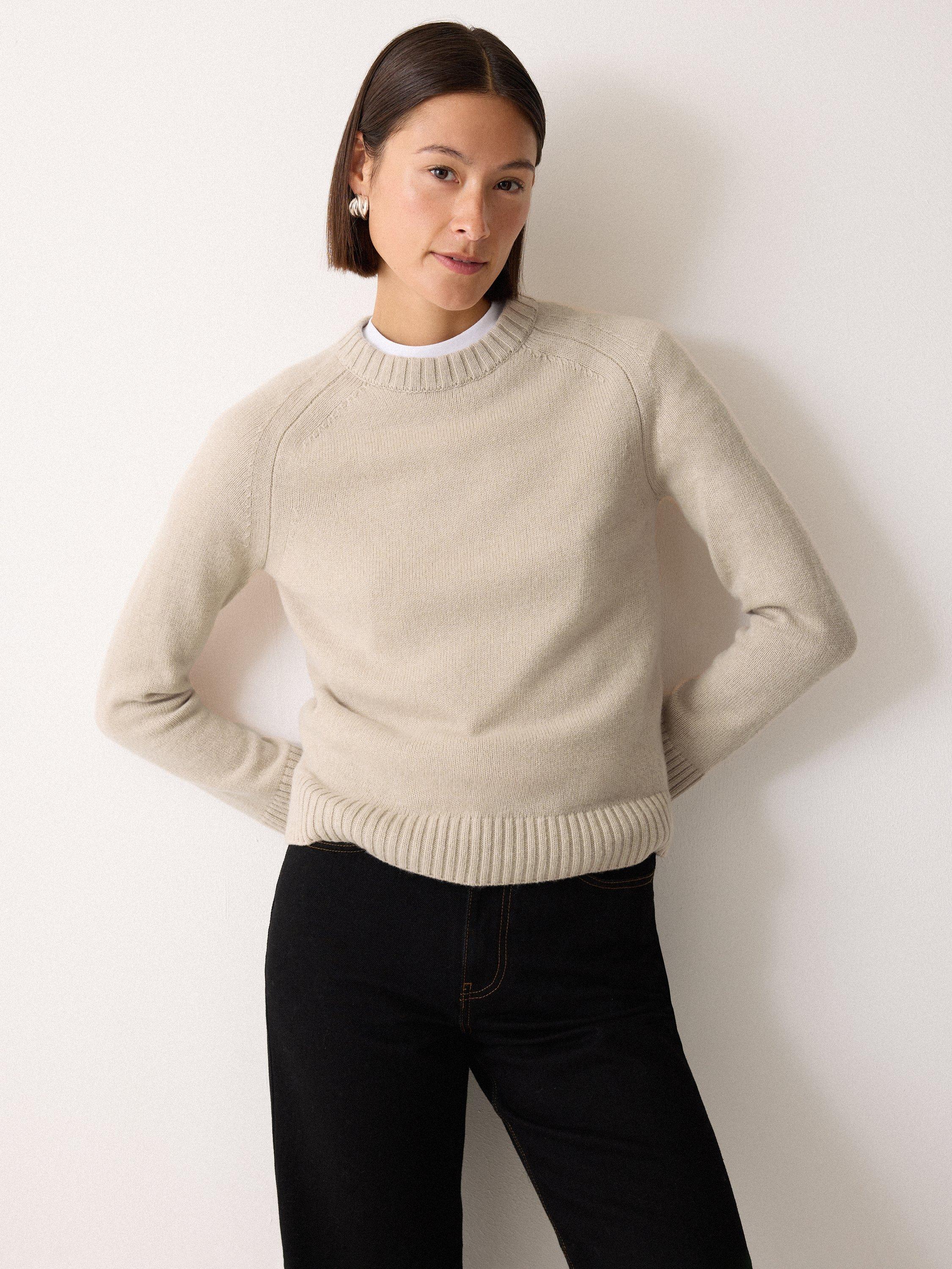 Product image 1 of 5, which shows Jigsaw Wool Rich Saddle Jumper, Cream, XS