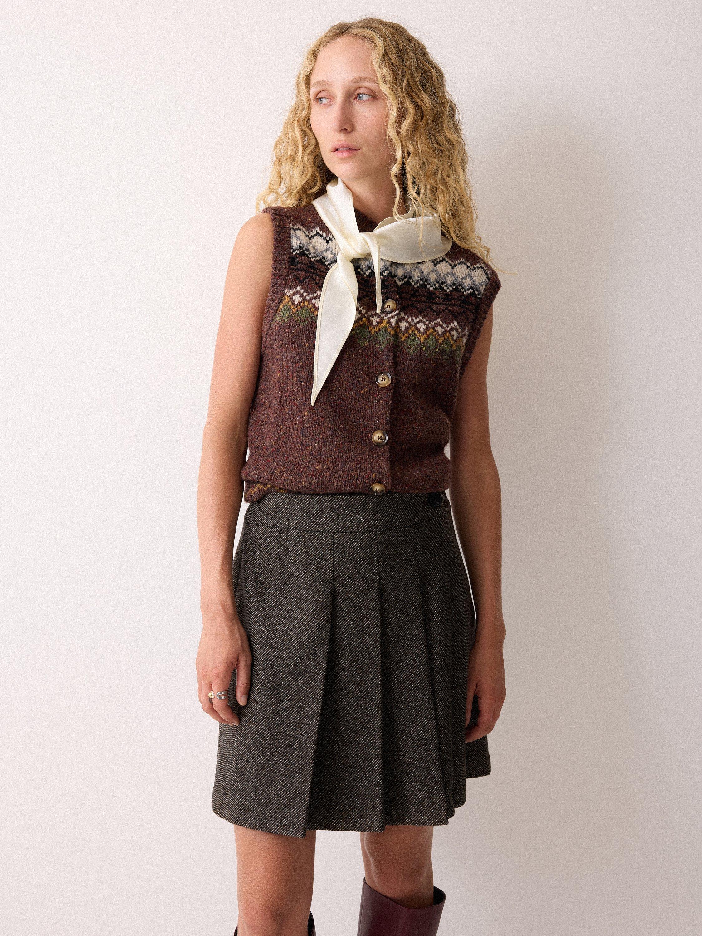 Product image 1 of 5, which shows Jigsaw Wool Rich Twill Mini Skirt, Brown, 16