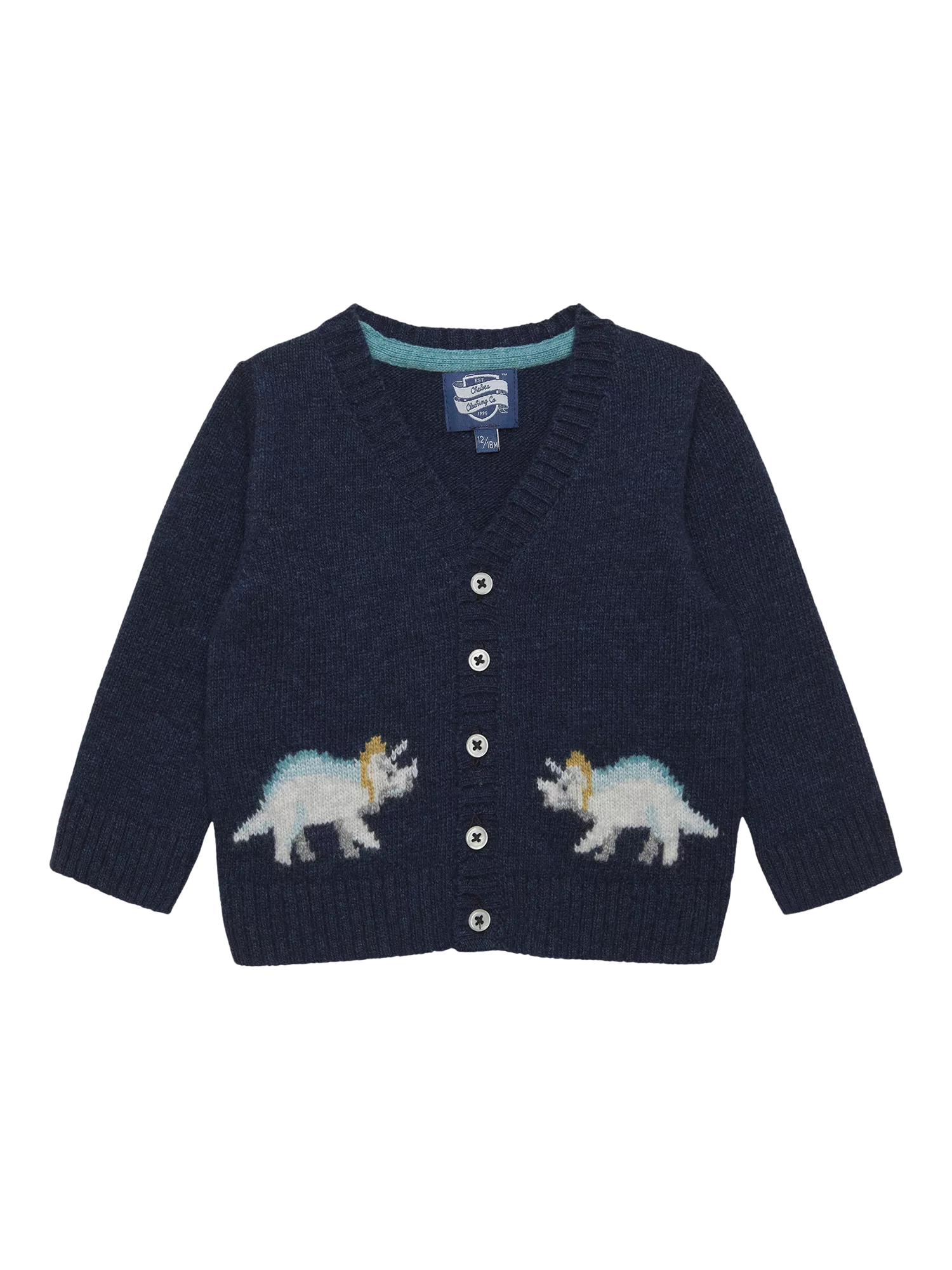 Trotters Baby Wool Blend Dinosaur Cardigan, Navy