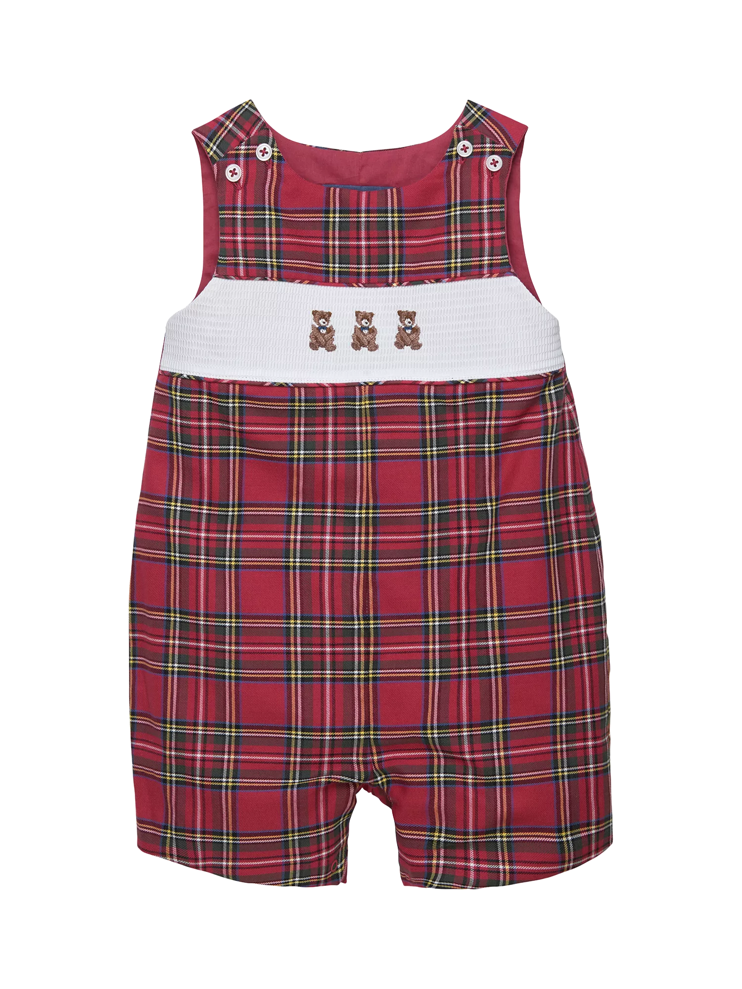 Trotters Baby Teddy Bear Archie Smocked Romper, Red Tartan