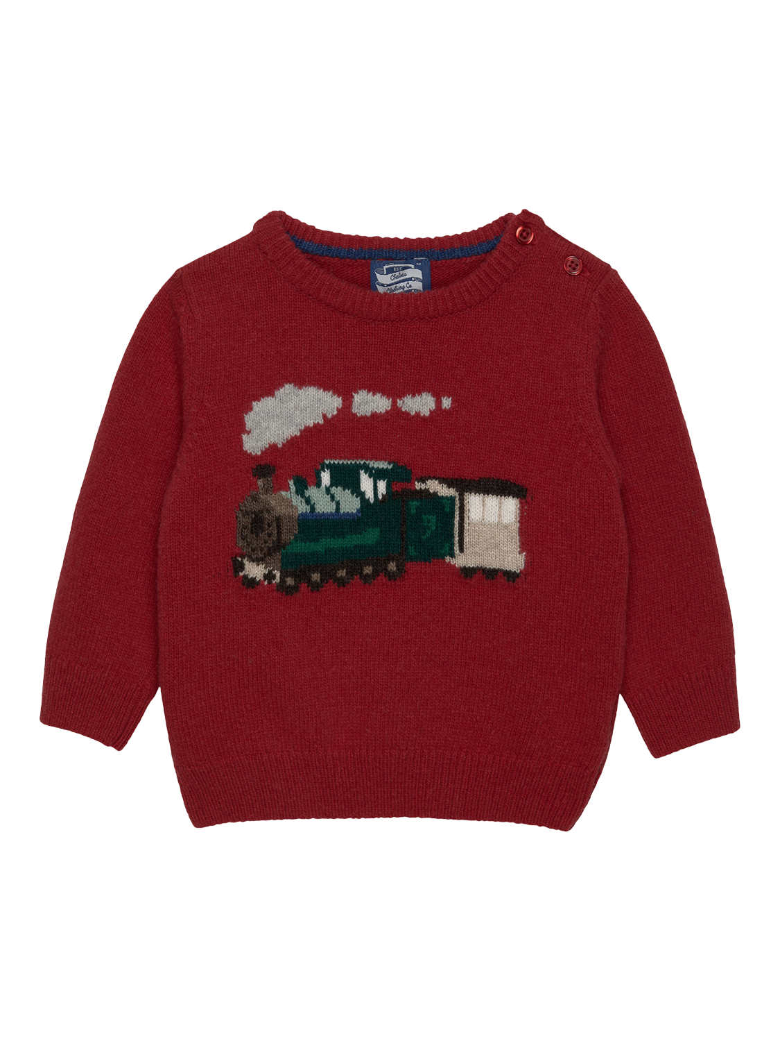 Product image 1 of 2, which shows Trotters Baby Steam Train Wool Mix Jumper, Red, 3-6 months