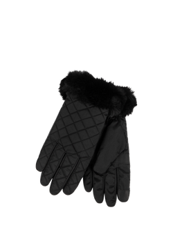 totes Isotoner Women's SmarTouch Padded Fur Cuff Gloves, Black, Black