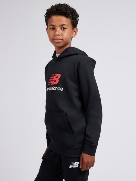 New Balance Kids' Cotton Stacked Logo Hoodie - view 2, Caviar