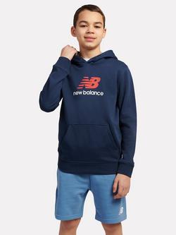 New Balance Boys French Terry Stacked Logo Hoodie, Nb Navy
