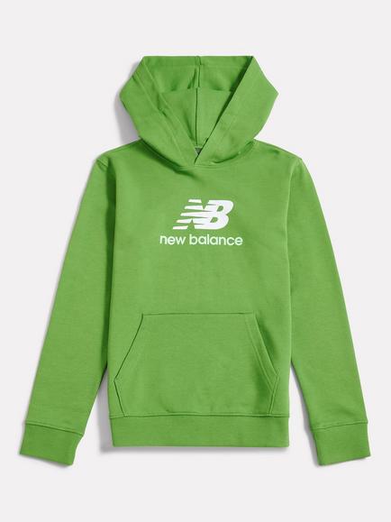New Balance Kids' Cotton Stacked Logo Hoodie, Alpine Green