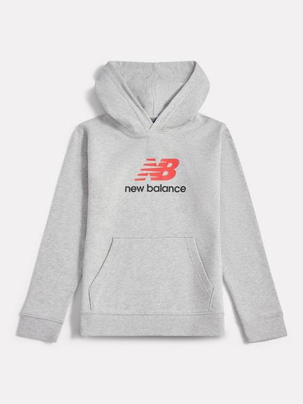 New Balance Kids' Cotton Stacked Logo Hoodie, Grey Heather