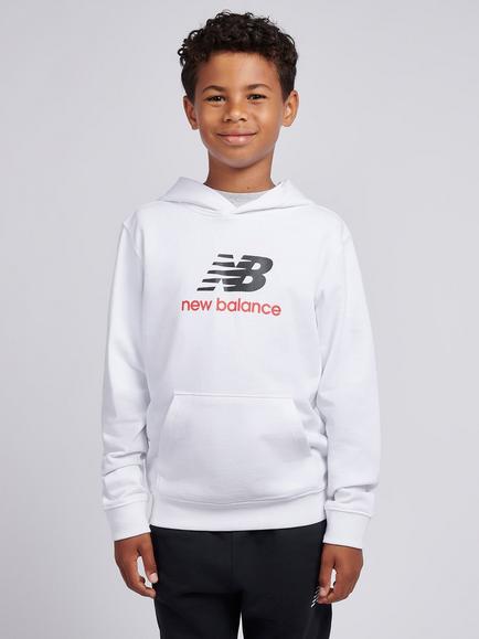 New Balance Kids' Cotton Stacked Logo Hoodie, Bright White