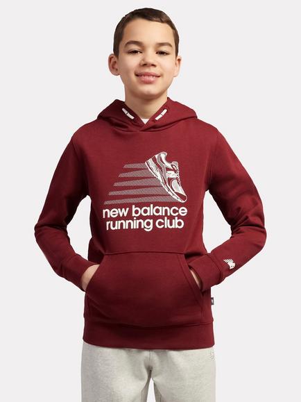 New Balance Kids' Running Club Graphic Hoodie, Burgundy, Burgundy