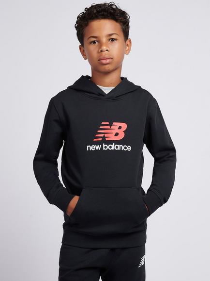 New Balance Kids' Cotton Blend Stacked Logo Hoodie, Caviar, Caviar