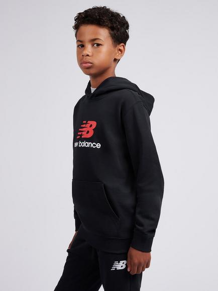 New Balance Kids' Cotton Blend Stacked Logo Hoodie, Caviar - view 2, Caviar