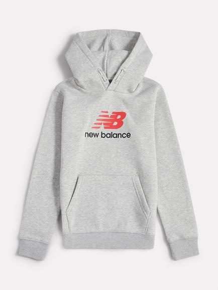 New Balance Kids' Cotton Blend Stacked Logo Hoodie, Grey Heather, Grey Heather