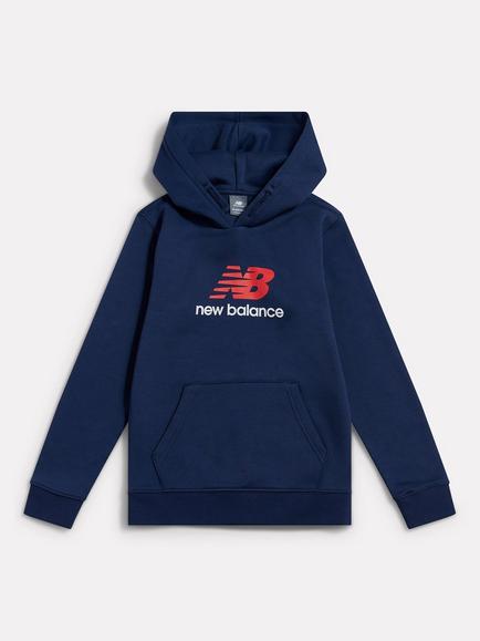 New Balance Kids' Cotton Blend Stacked Logo Hoodie, Navy, Navy