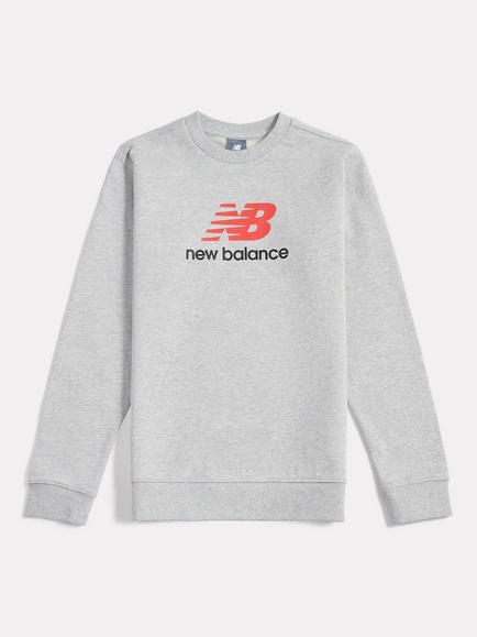 New Balance Kids' Cotton Crew Neck Stacked Logo Sweatshirt, Grey Heather