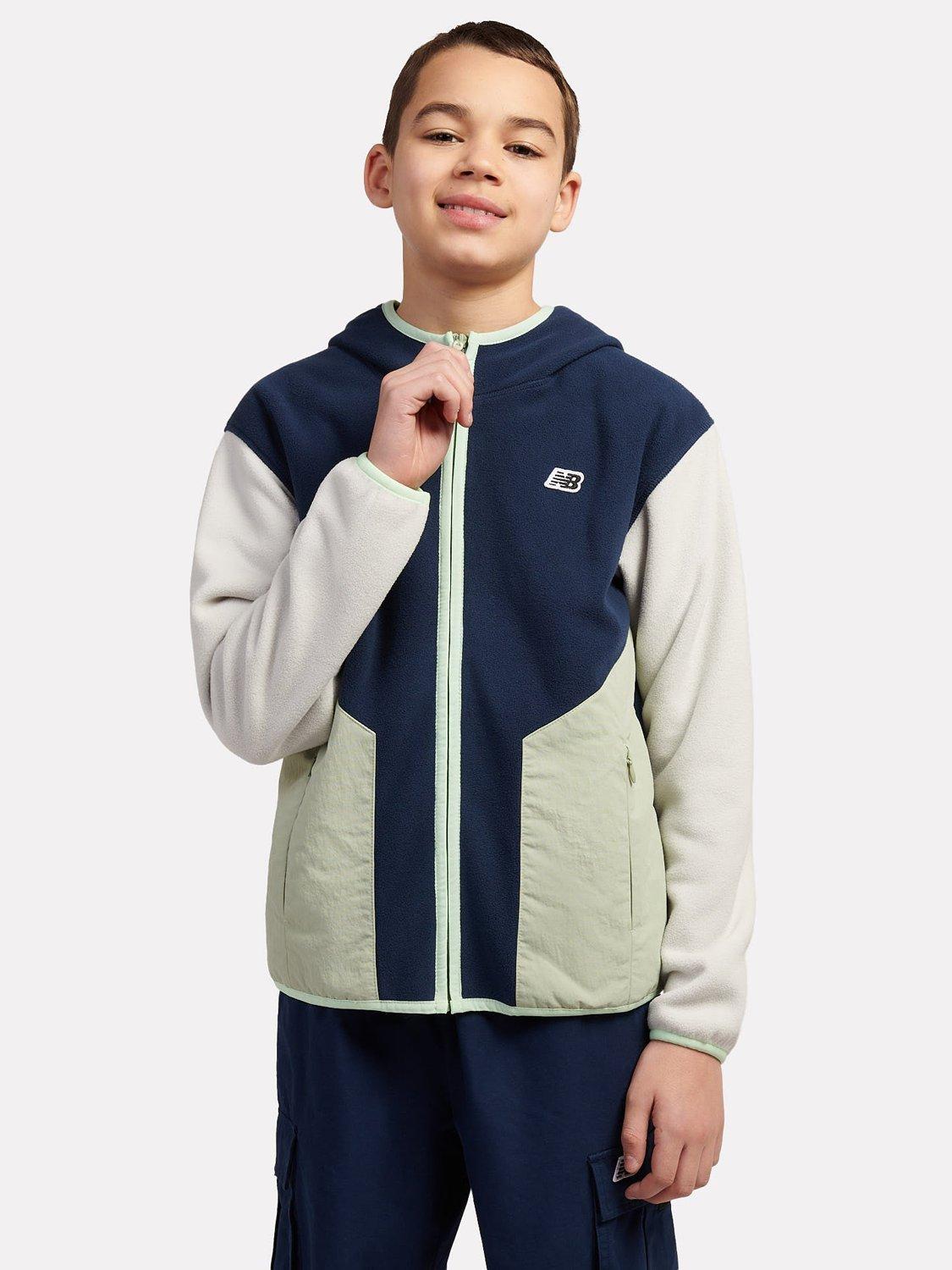 Product image 1 of 8, which shows New Balance Kids' Fleece Colour Block Jacket, Navy, 7-8 years