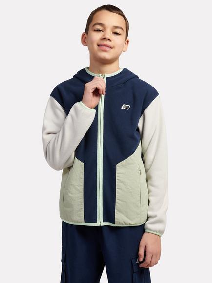 New Balance Kids' Fleece Colour Block Jacket, Navy, Navy