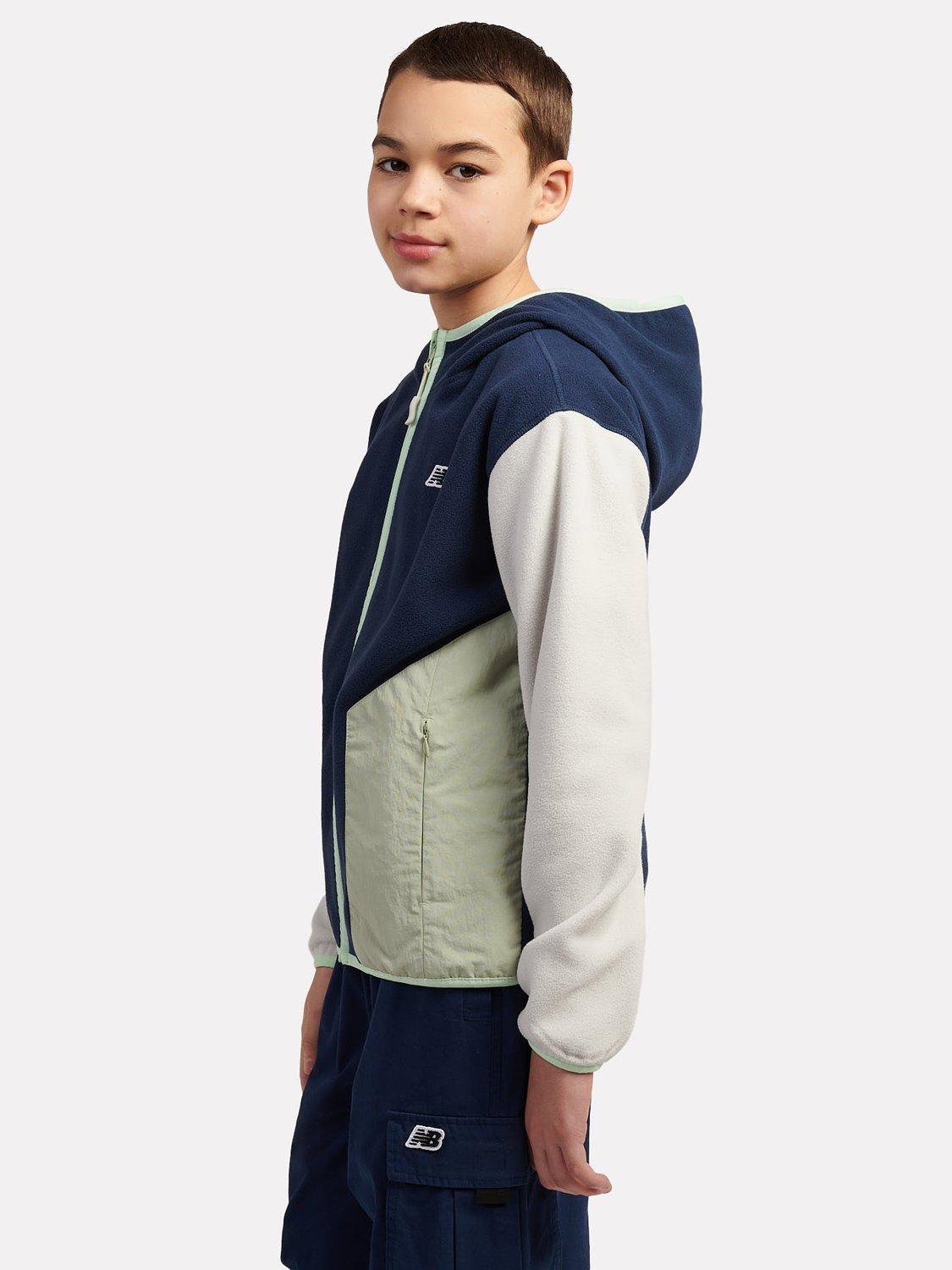 Product image 2 of 8, which shows New Balance Kids' Fleece Colour Block Jacket, Navy, 7-8 years