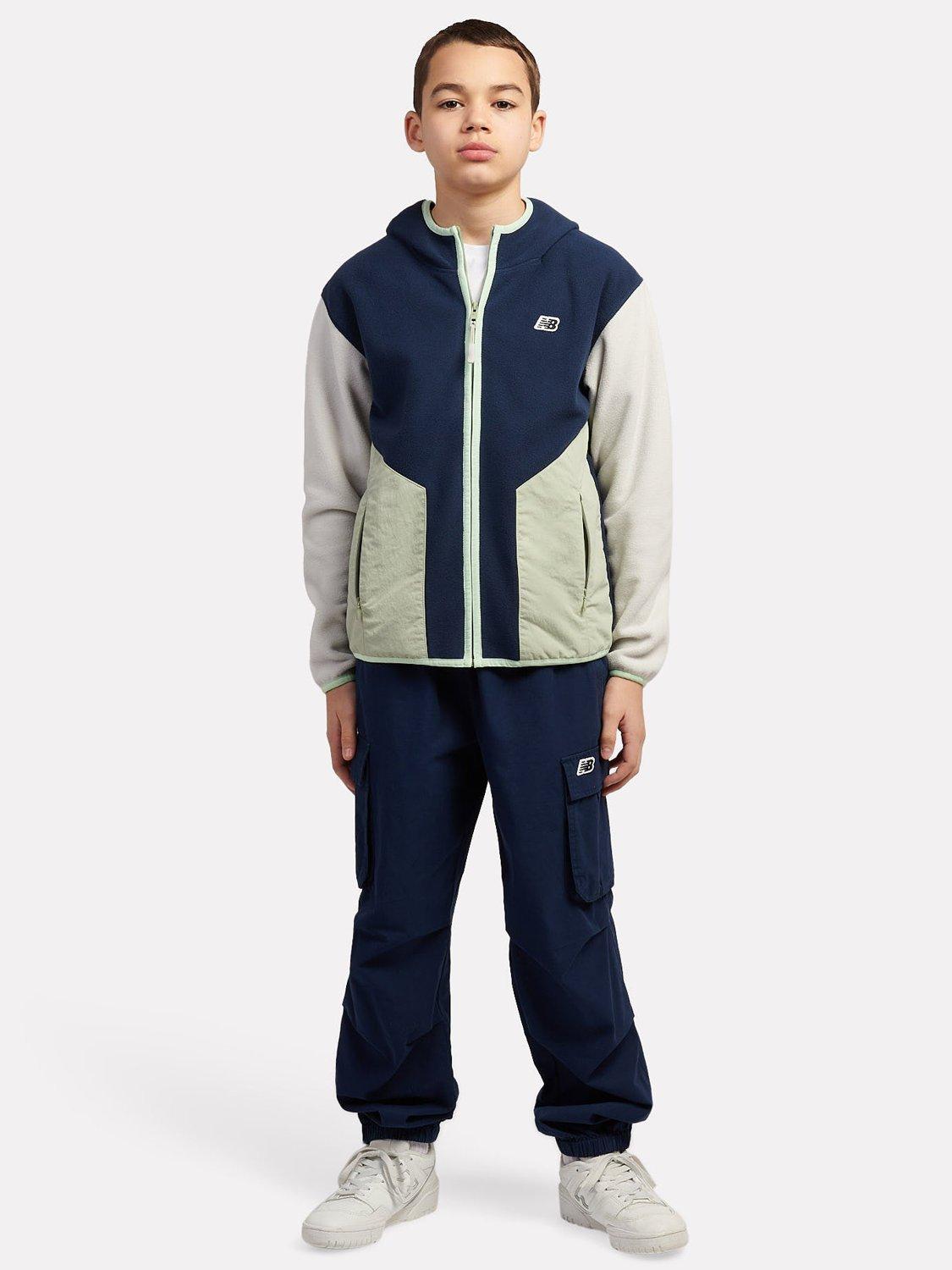 Product image 5 of 8, which shows New Balance Kids' Fleece Colour Block Jacket, Navy, 7-8 years