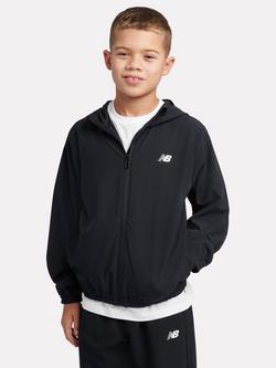 New Balance Kids' Lightweight Zip Through Hooded Jacket, Black, Black