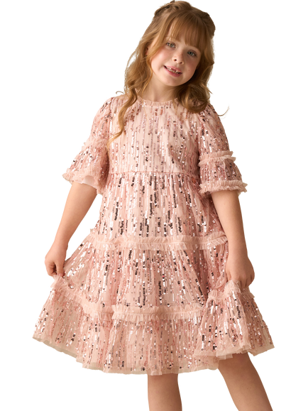 Angel & Rocket Kids' Short Sleeve Sequin Dress, Pink