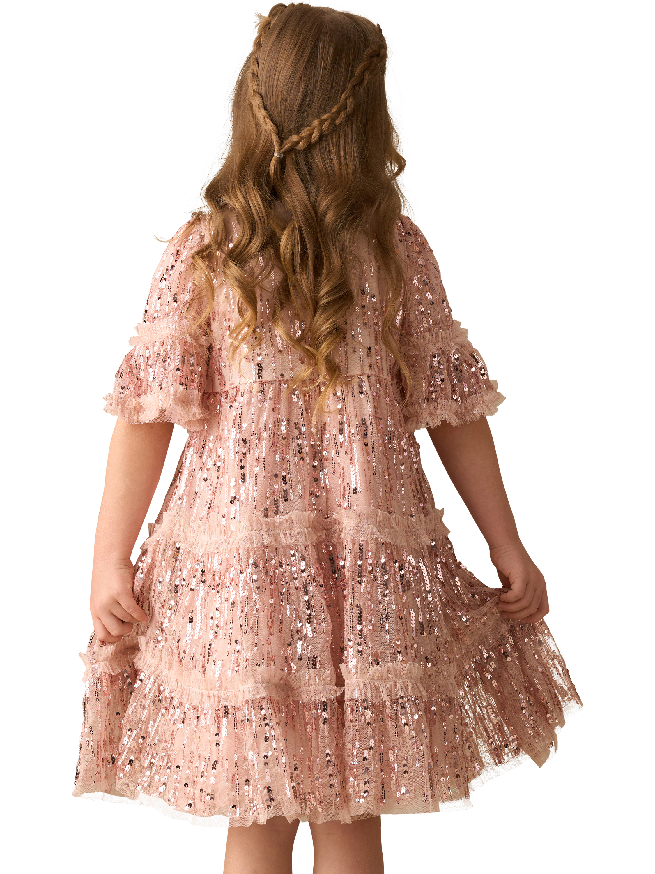 Product image 3 of 9, which shows Angel & Rocket Kids' Short Sleeve Sequin Dress, Pink, 3 years