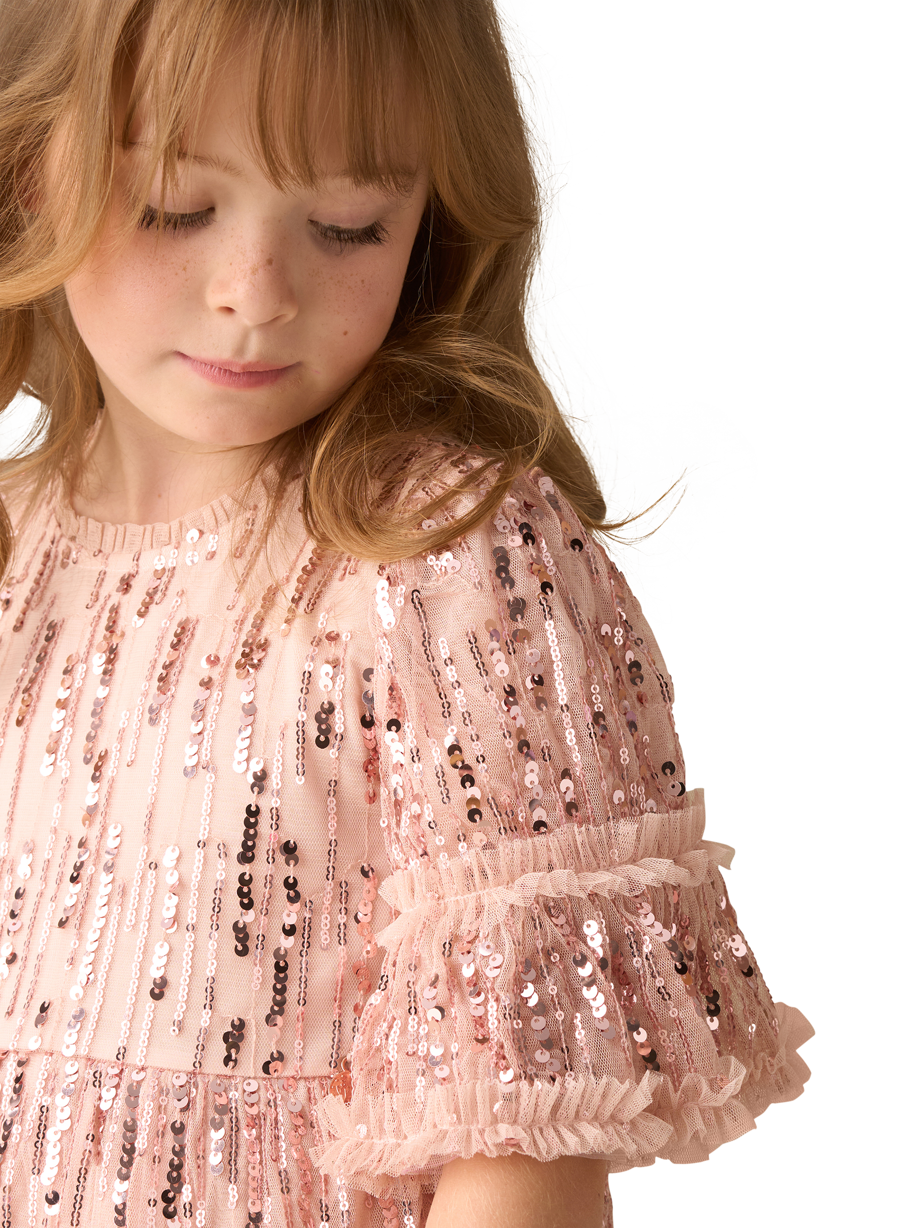 Product image 4 of 9, which shows Angel & Rocket Kids' Short Sleeve Sequin Dress, Pink, 3 years