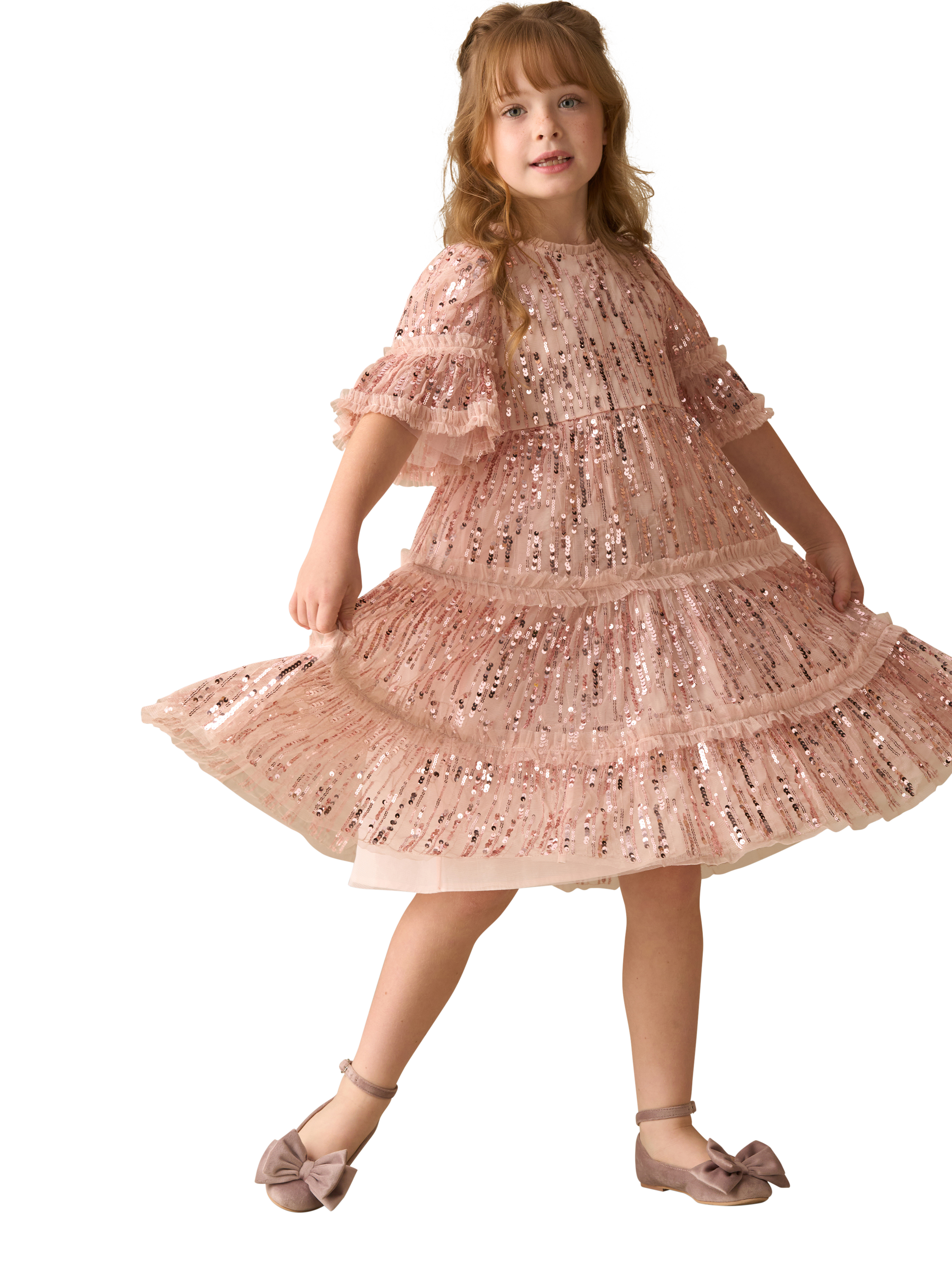 Product image 5 of 9, which shows Angel & Rocket Kids' Short Sleeve Sequin Dress, Pink, 3 years