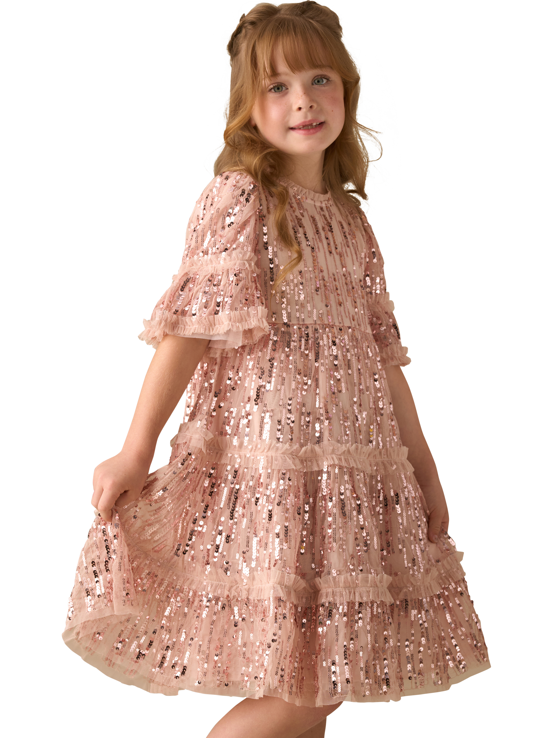 Product image 6 of 9, which shows Angel & Rocket Kids' Short Sleeve Sequin Dress, Pink, 3 years