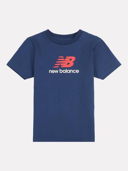 New Balance Kids' Short Sleeve Stacked Logo T-Shirt, Navy, Navy