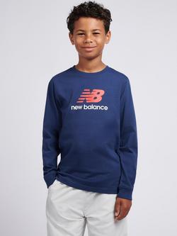 New Balance Kids' Stacked Logo Long Sleeve T-Shirt, Nb Navy