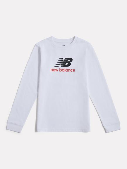 New Balance Kids' Stacked Logo Long Sleeve T-Shirt, Nb Bright White