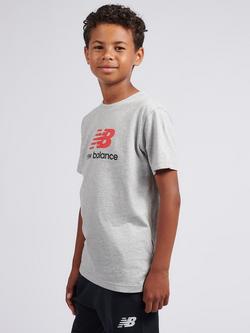 New Balance Kids' Cotton Blend Short Sleeved Stacked Logo T-Shirt, Grey Heather - view 2, Grey Heather