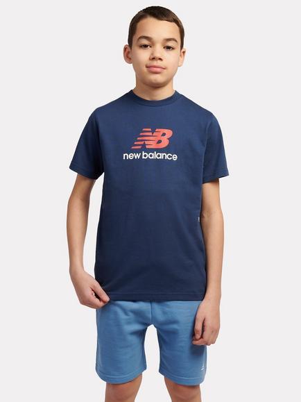 New Balance Kids' Short Sleeve Stacked Logo T-Shirt, Navy, Navy