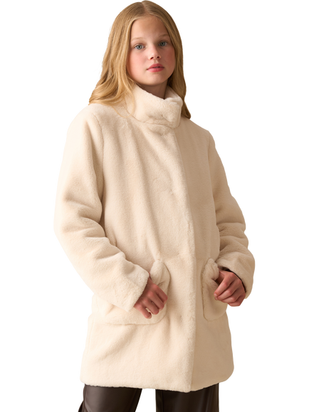 Angel & Rocket Kids' Long Fur Coat, Cream, Cream