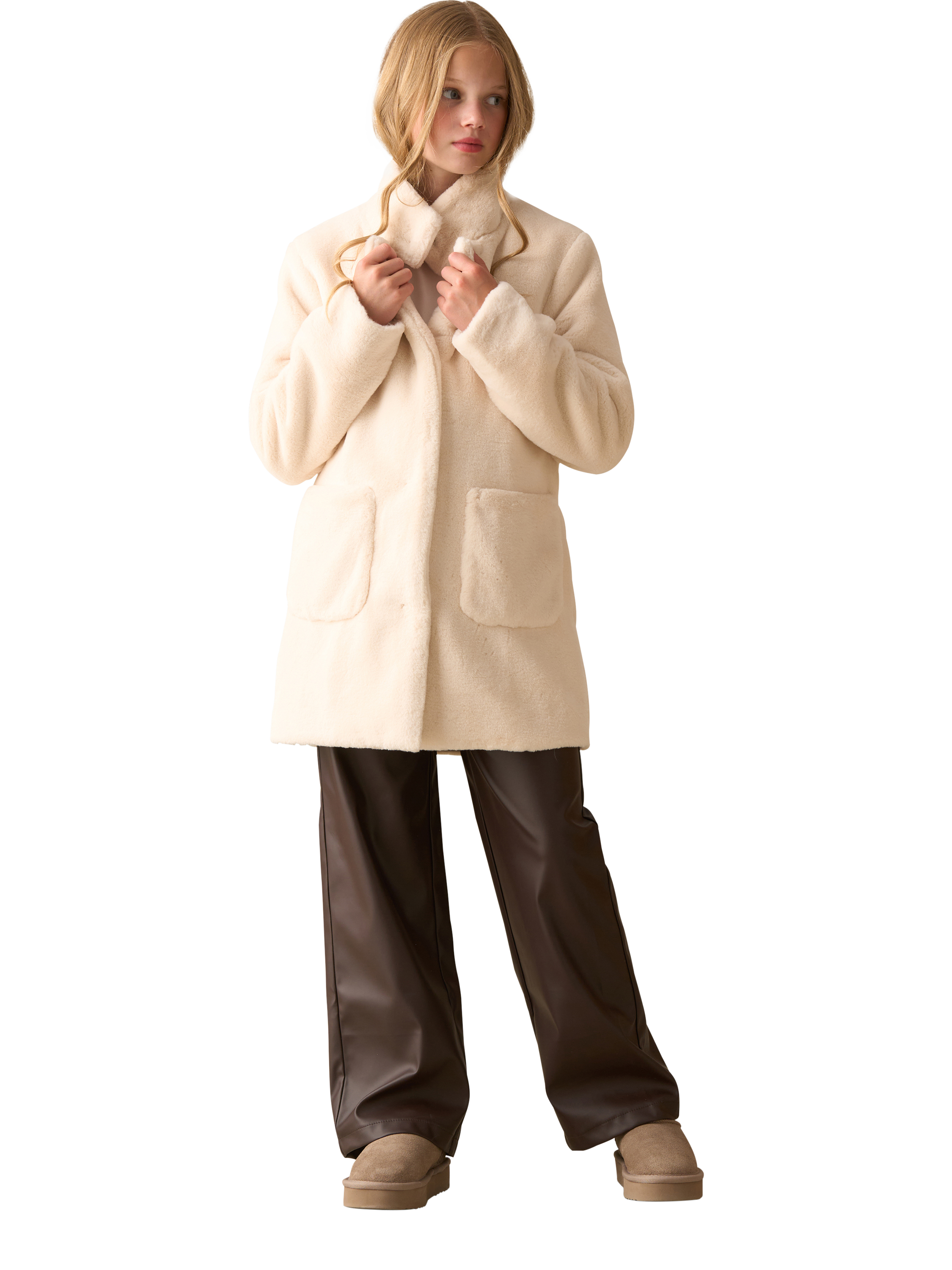 Product image 3 of 8, which shows Angel & Rocket Kids' Long Fur Coat, Cream, 3 years