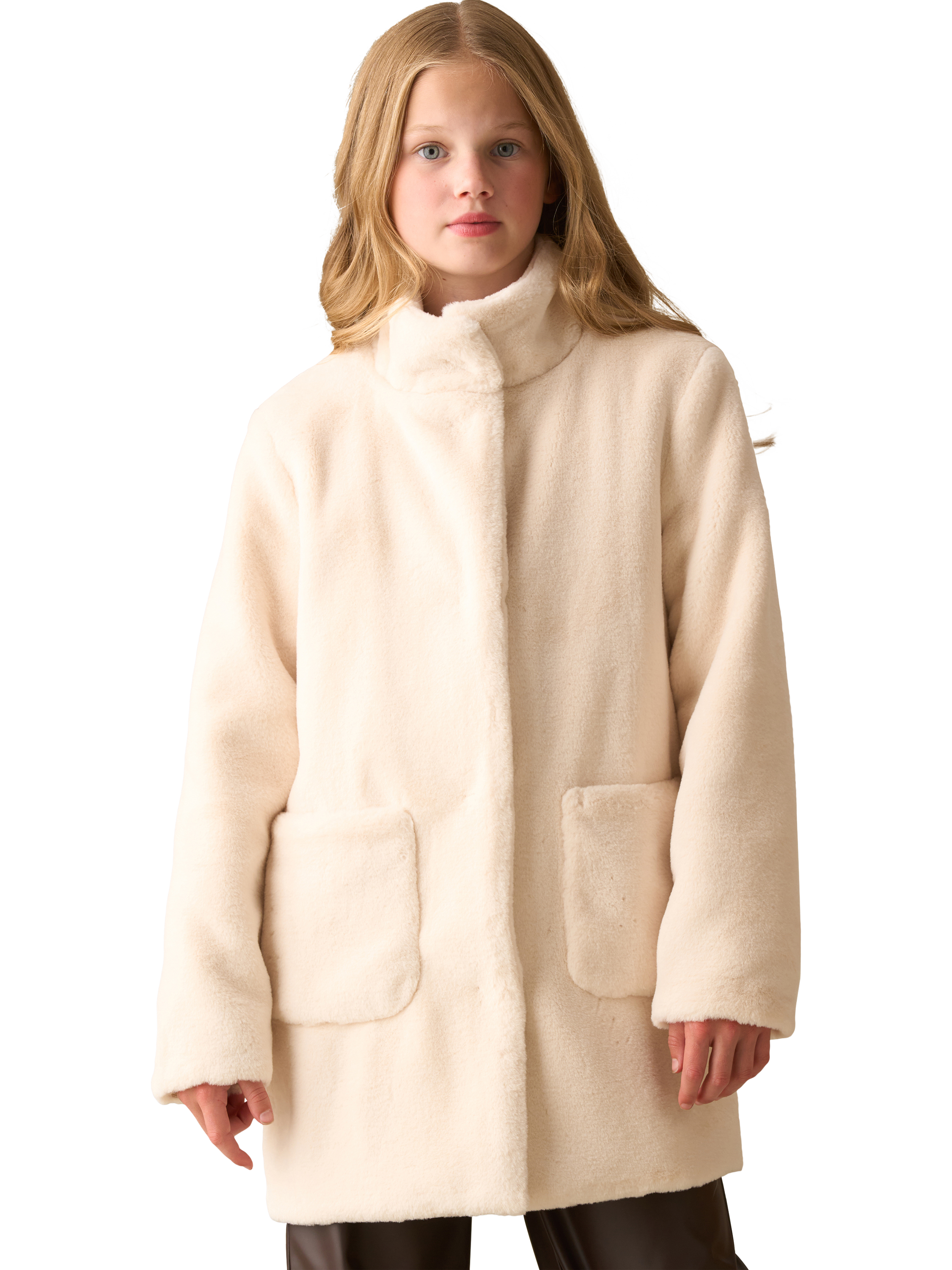 Product image 5 of 8, which shows Angel & Rocket Kids' Long Fur Coat, Cream, 3 years