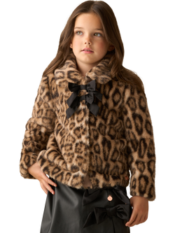 Angel & Rocket Kids' Leopard Fur Bow Coat, Brown - view 2, Brown