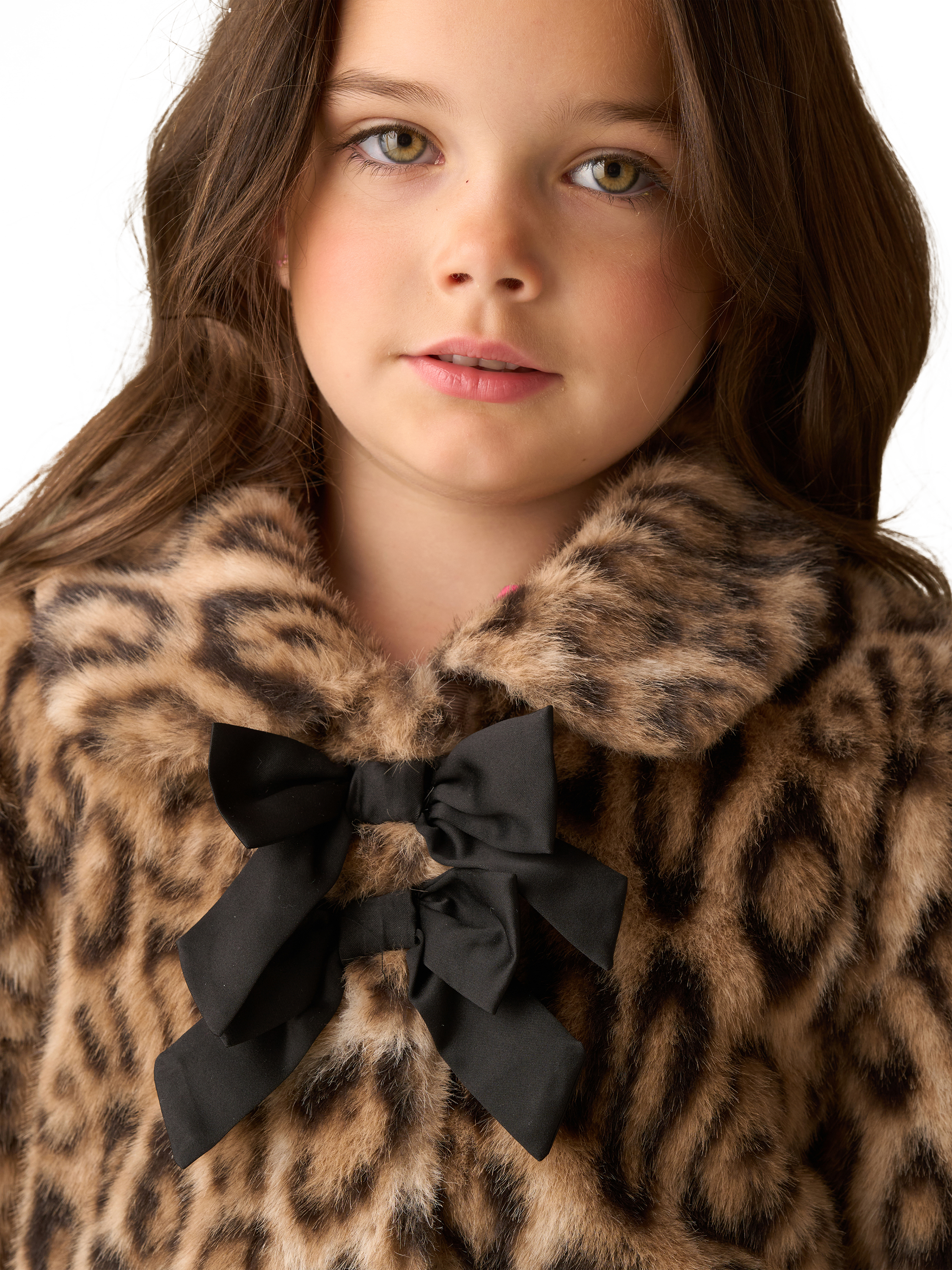 Product image 3 of 8, which shows Angel & Rocket Kids' Leopard Fur Bow Coat, Brown, 1 years