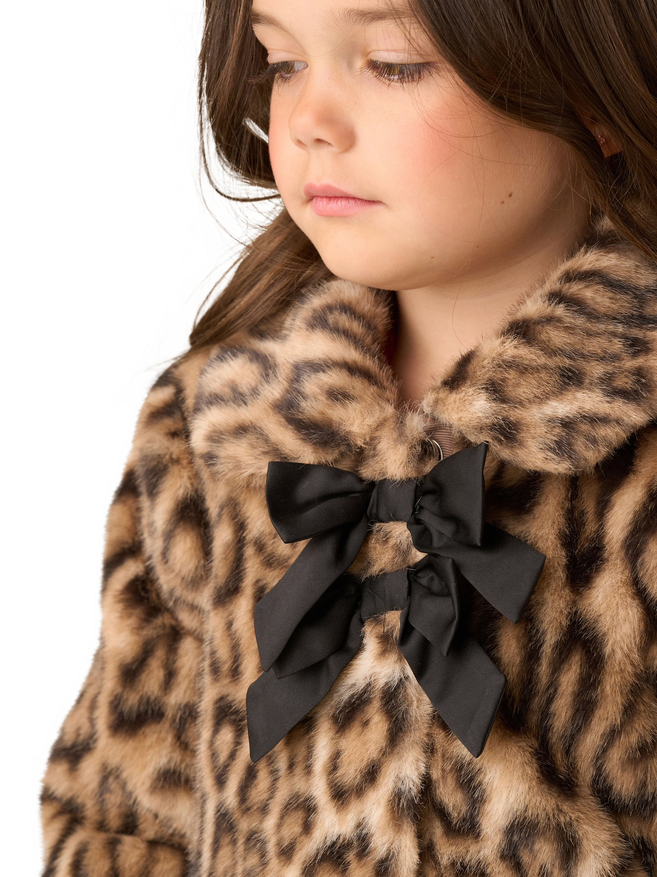 Product image 5 of 8, which shows Angel & Rocket Kids' Leopard Fur Bow Coat, Brown, 1 years