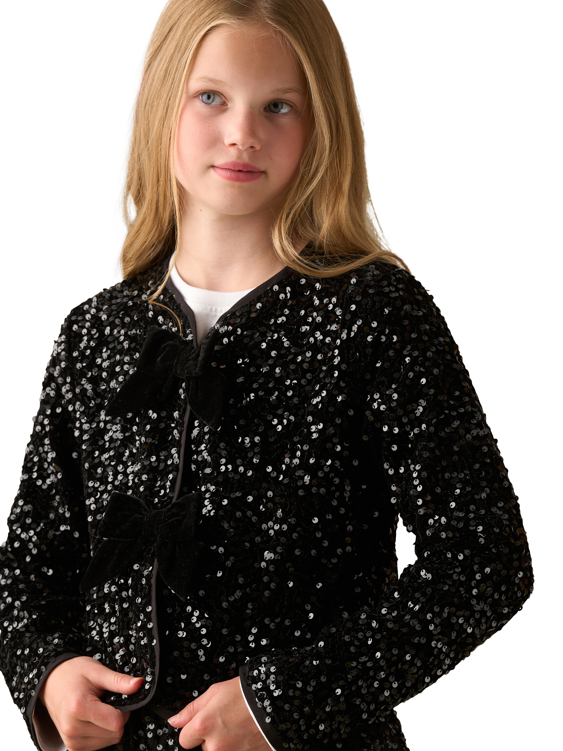 Product image 2 of 8, which shows Angel & Rocket Kids' Velvet Sequin Jacket, Black, 3 years