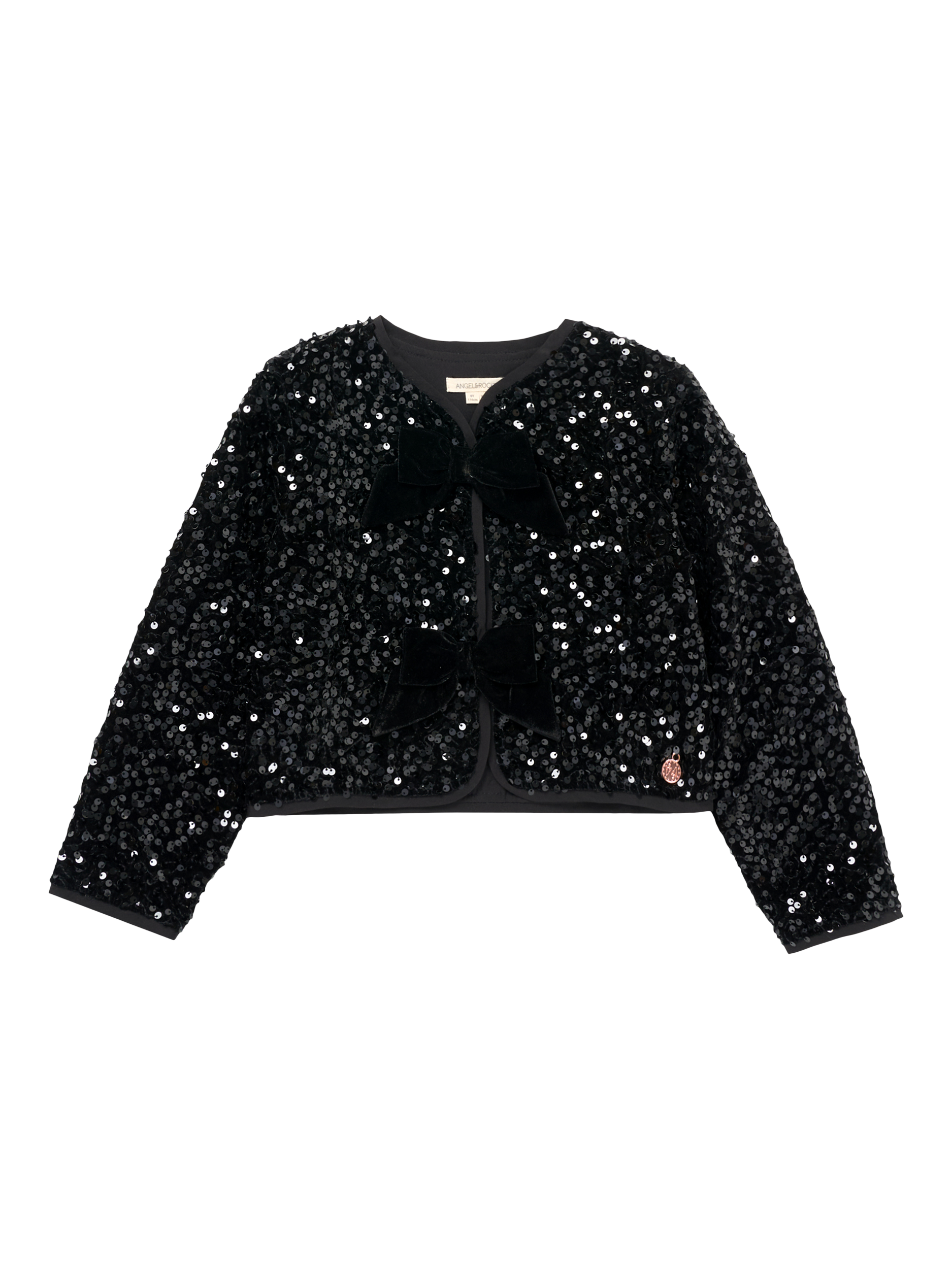 Product image 6 of 8, which shows Angel & Rocket Kids' Velvet Sequin Jacket, Black, 3 years