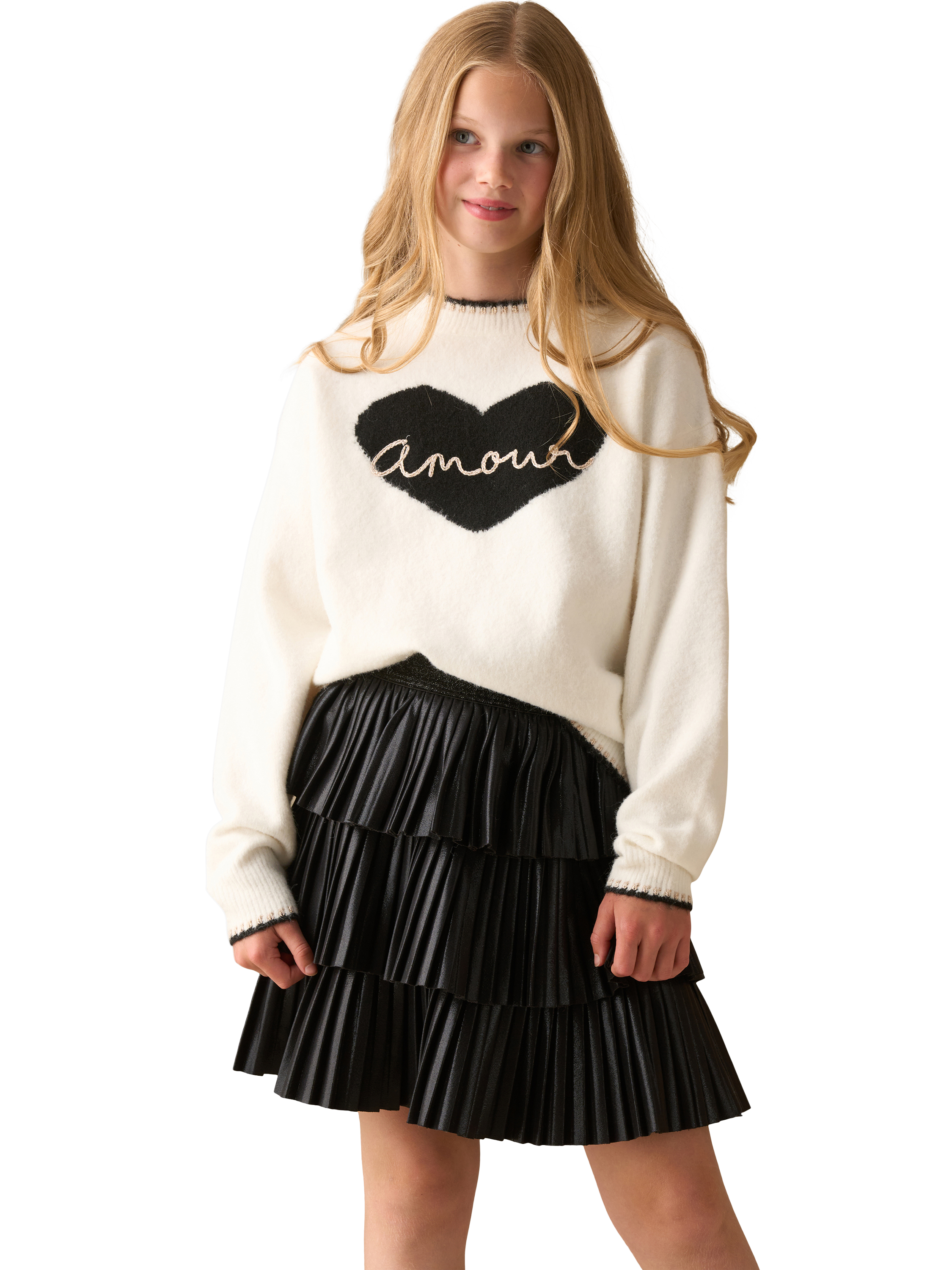 Product image 2 of 4, which shows Angel & Rocket Kids' Amour Heart Jumper, Ivory, 3-4 years