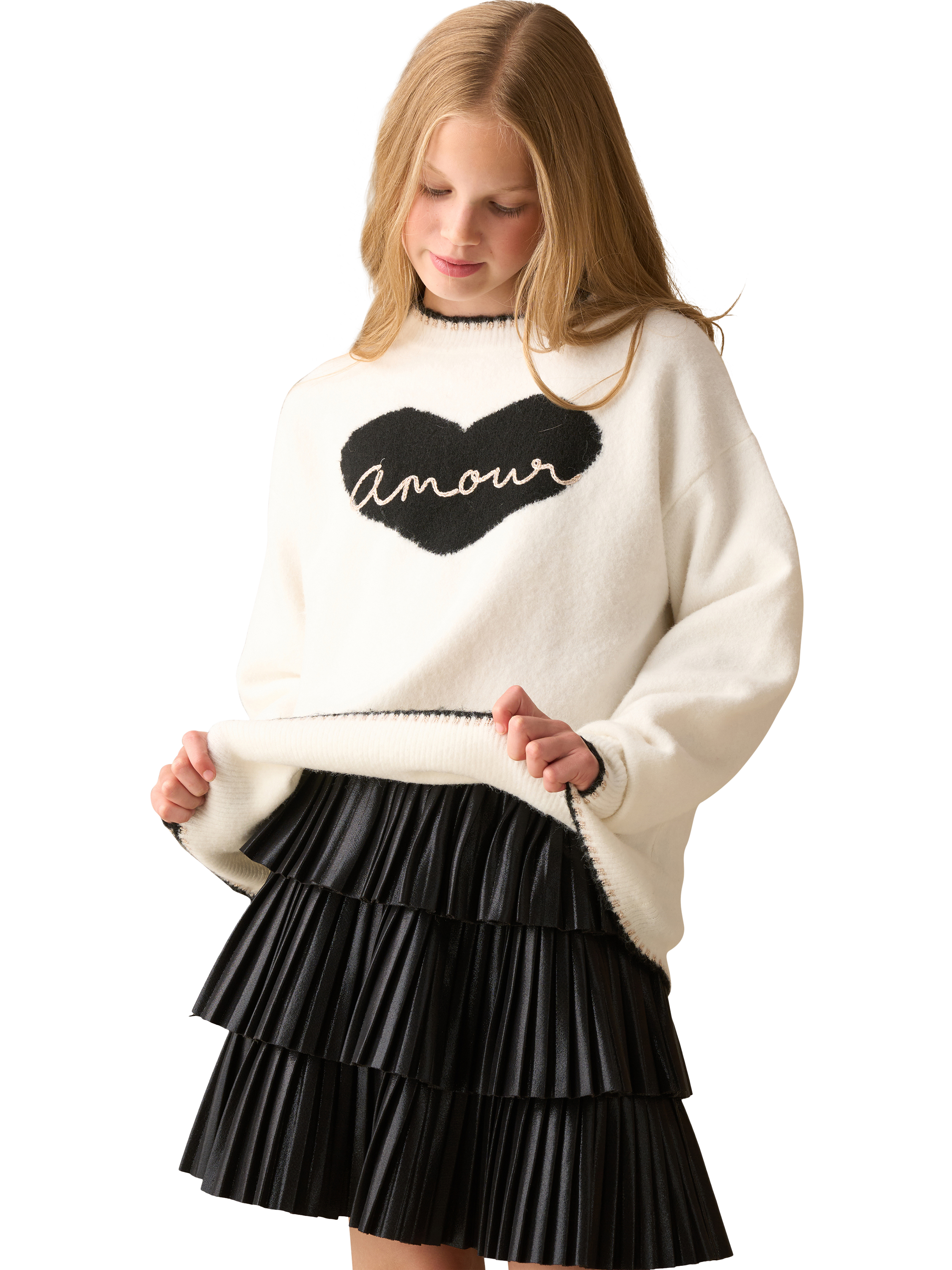 Product image 4 of 4, which shows Angel & Rocket Kids' Amour Heart Jumper, Ivory, 3-4 years