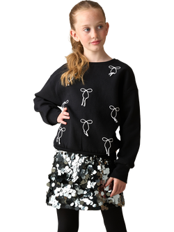 Angel & Rocket Kids' Cotton Blend Embroidered Bow Sweater, Black