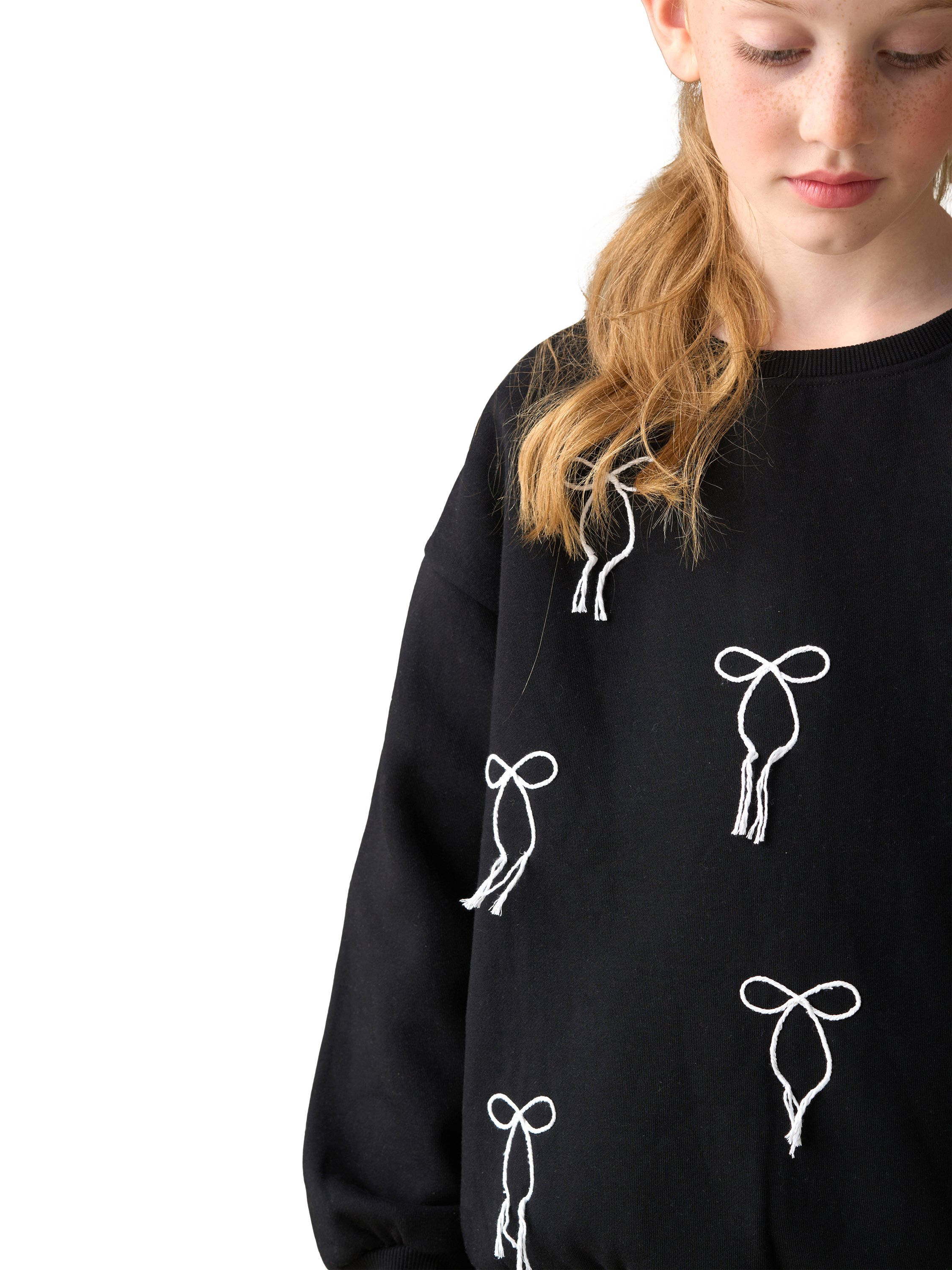 Product image 3 of 6, which shows Angel & Rocket Kids' Cotton Blend Embroidered Bow Sweater, Black, 3-4 years