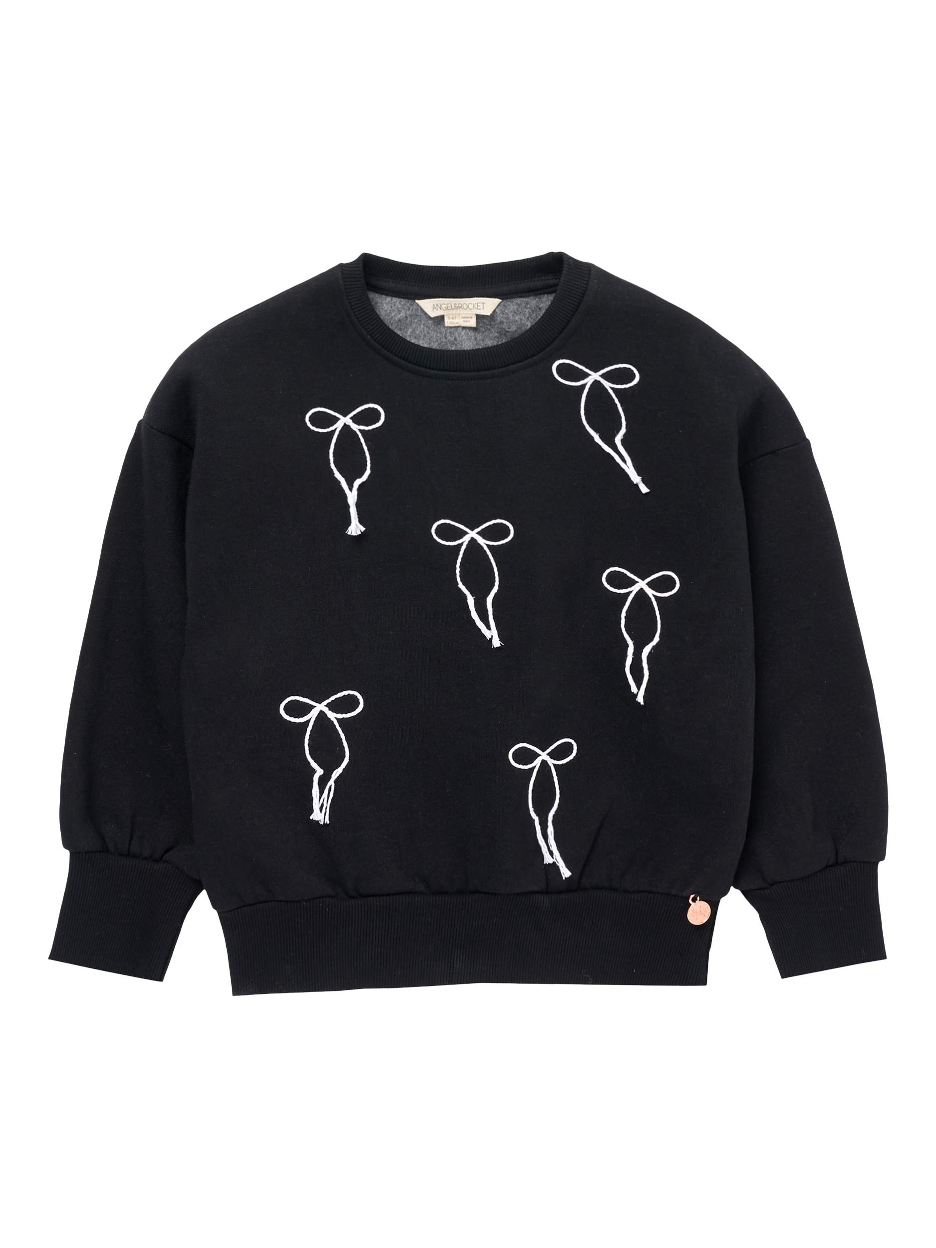 Product image 4 of 6, which shows Angel & Rocket Kids' Cotton Blend Embroidered Bow Sweater, Black, 3-4 years