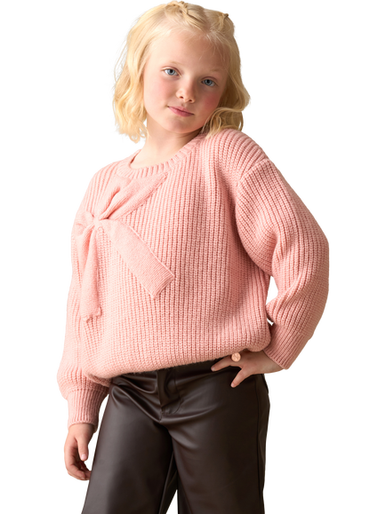 Angel & Rocket Kids' Arya Knitted Bow Jumper, Pink