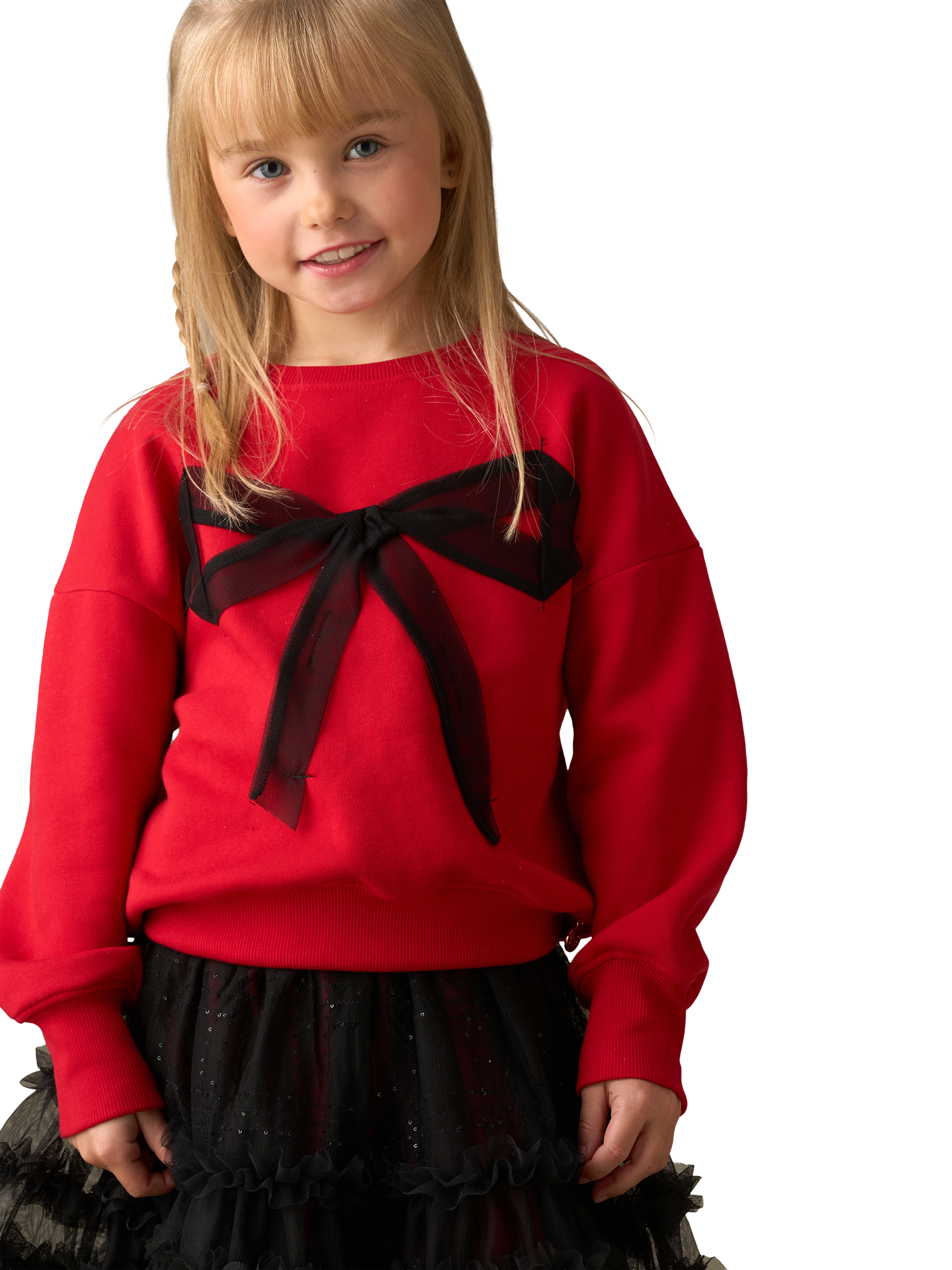 Product image 1 of 7, which shows Angel & Rocket Kids' Cotton Blend Mesh Bow Sweater, Red, 3-4 years