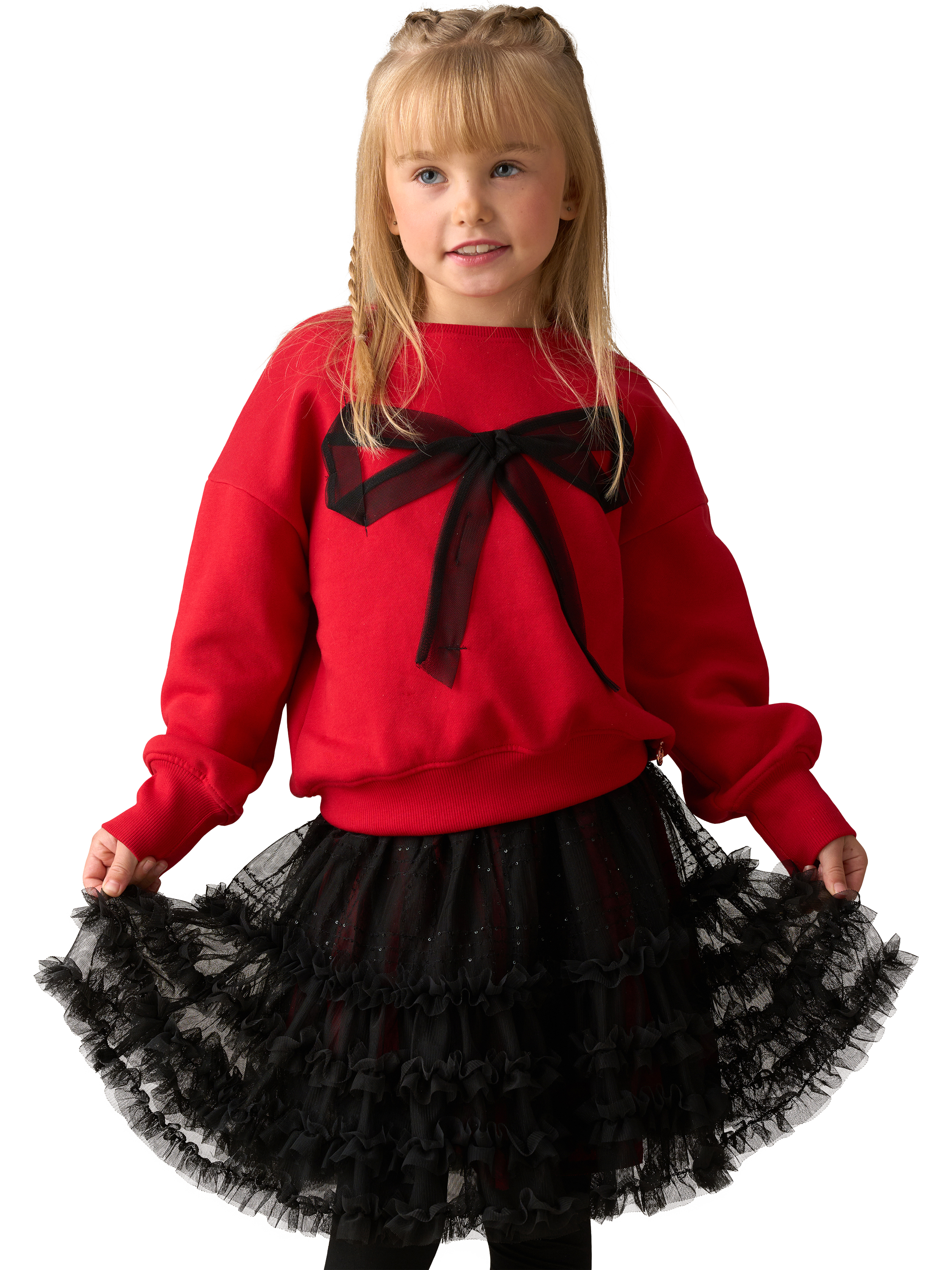 Product image 2 of 7, which shows Angel & Rocket Kids' Cotton Blend Mesh Bow Sweater, Red, 3-4 years